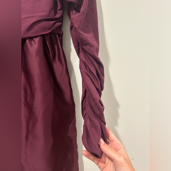 NWOT Zara Burgundy Combination Knit Mini dress Size M Long-sleeve Off Shoulder - Picture 4 of 10